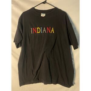 Vintage IU INDIANA Multicolor Embroidered Black T-shirt Crewneck Mens Size Large